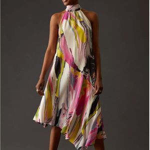 NEW By Anthropologie Silk Halter Midi Dress in Size Medium